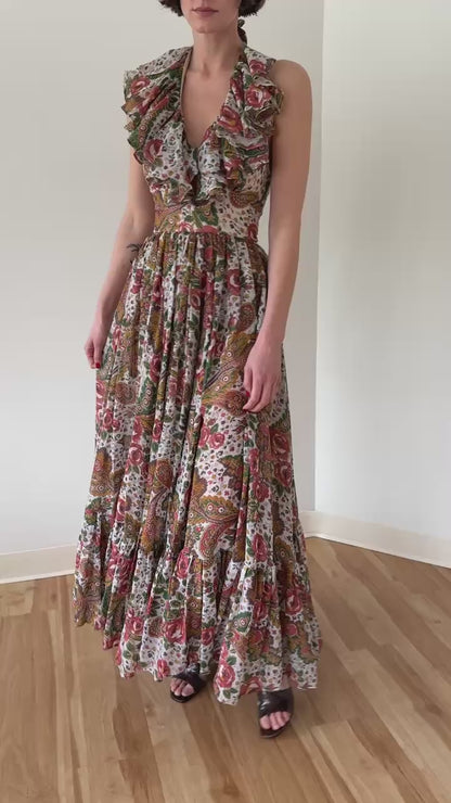 Stunning Vintage Bowit Teller Ruffled Halter Gown