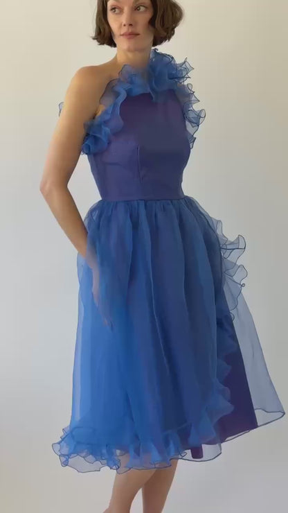 Gorgeous Vintage Bergdorf Goodman Sapphire Ruffled Dress