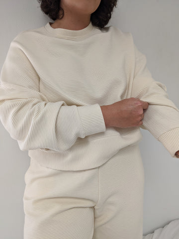 Na Nin Margot Rippled Cotton Cropped Sweatshirt / Available in Cream, Faded Black, Cinnamon