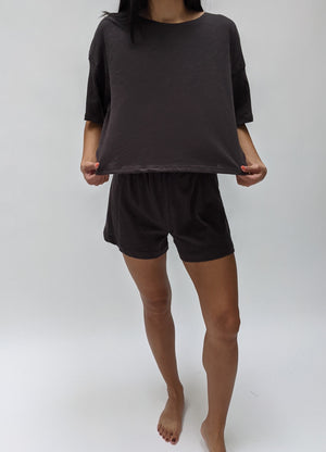 Na Nin Lenny Cotton Jersey Cropped Tee / Available in Eggshell, Faded Black, Topiary