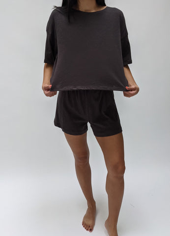 Na Nin Lenny Cotton Jersey Cropped Tee / Available in Eggshell, Faded Black, Topiary