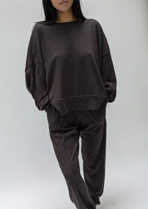 Na Nin Margot Cotton Jersey Cropped Crewneck Sweatshirt / Available in Eggshell, Faded Black, Topiary