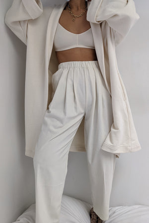 Brand new long flowy cream white satin high-waisted trousers. - ZENDAY