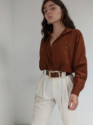 Na Nin Gwen Relaxed Raw Silk Button Up / Available in Cinnamon & Coast