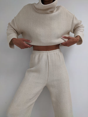 Na Nin Patricia Knitted Cotton Rib Pant / Available in Oat & Faded