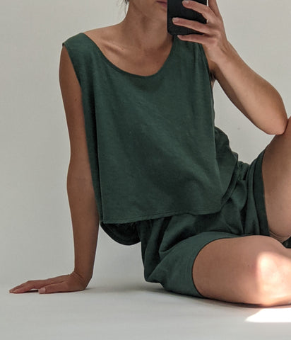 Na Nin Marni Cotton Jersey Cropped Tank / Available in Eggshell, Faded Black, Topiary