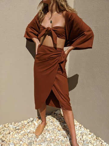 Na Nin Bobbie Raw Silk Wrap Skirt / Available in Cinnamon