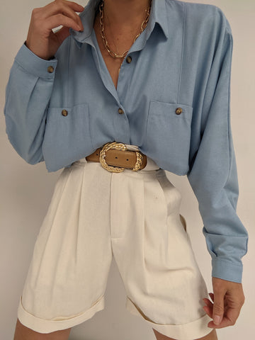 Na Nin Gwen Relaxed Raw Silk Button Up / Available in Cinnamon & Coast