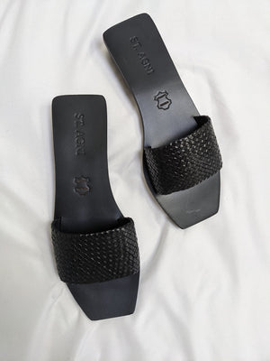 St. Agni Edi Woven One Strap Slide / Available in Antique Tan and Black