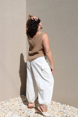 Na Nin Cooper French Twill Cargo Pant / Available in Eggshell, Onyx, Topiary