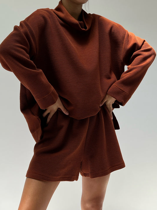 Mia Rippled Cotton Pullover - Cinnamon and Mineral