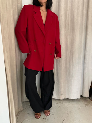 Vintage Cherry Plush Wool Double-Breasted Blazer