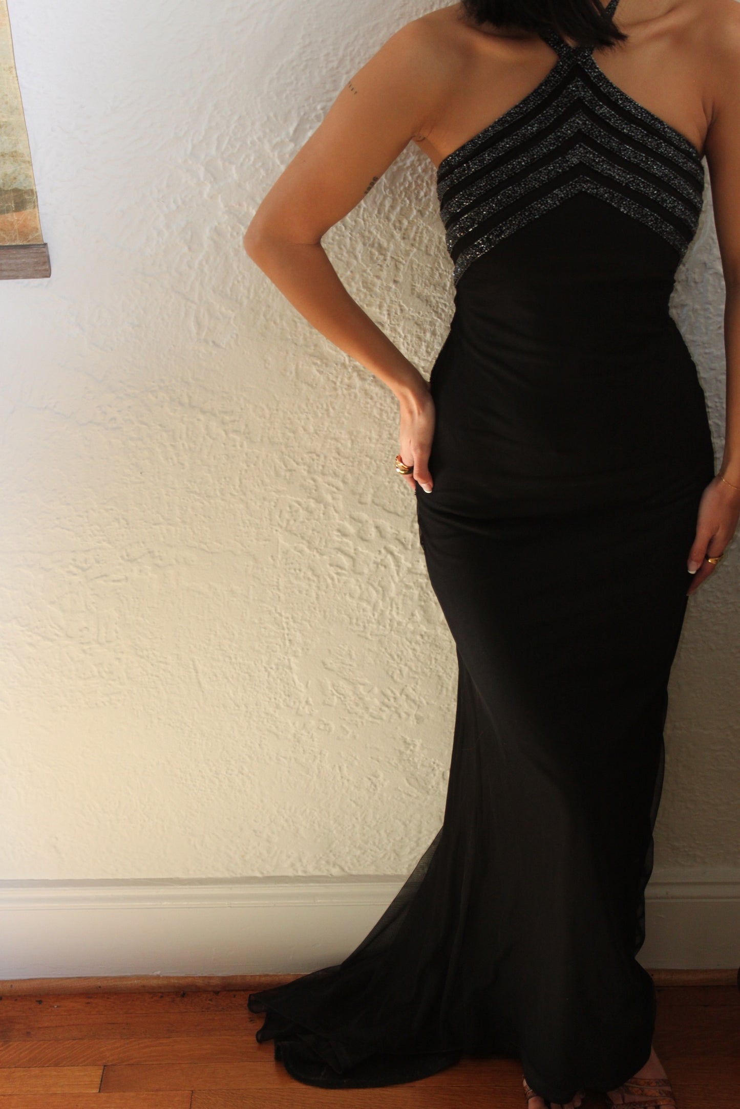 Beautiful Vintage Beaded-Accent Halter Dress