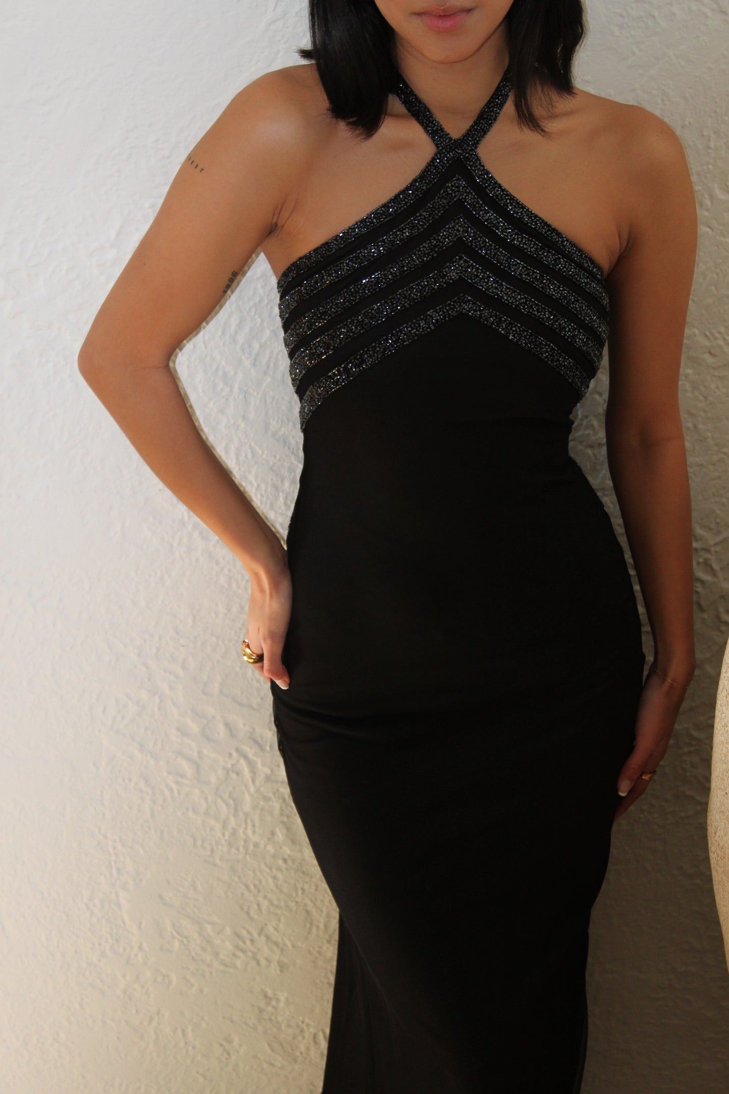 Beautiful Vintage Beaded-Accent Halter Dress