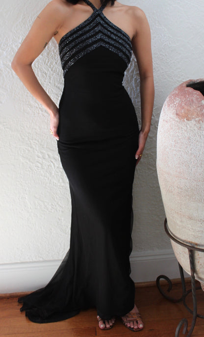 Beautiful Vintage Beaded-Accent Halter Dress