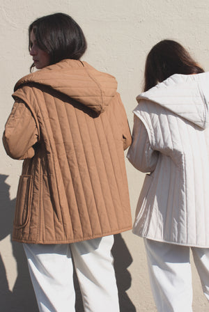 7115 by Szeki Hooded Quilted Jacket / Available in Bone-White and Caramel