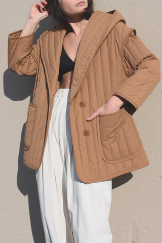 7115 by Szeki Hooded Quilted Jacket / Available in Bone-White and Caramel