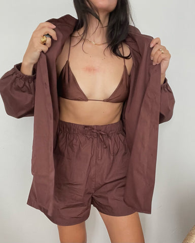 Na Nin Samantha Cotton Poplin Shorts / Available in Evergreen, Chocolate, Straw
