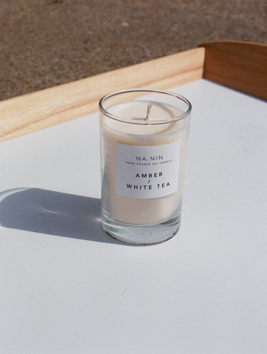 Amber & White Tea Candle / Available in Multiple Sizes