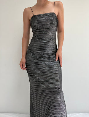 Vintage Bright Silver Accented Evening Dress