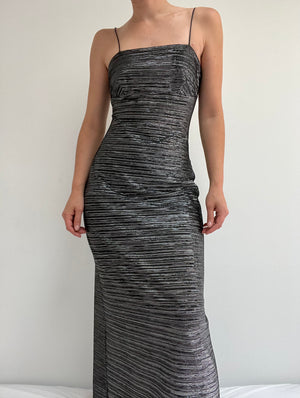 Vintage Bright Silver Accented Evening Dress