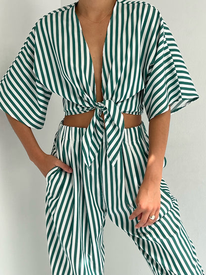 Bobbie Striped Poplin Tie Top