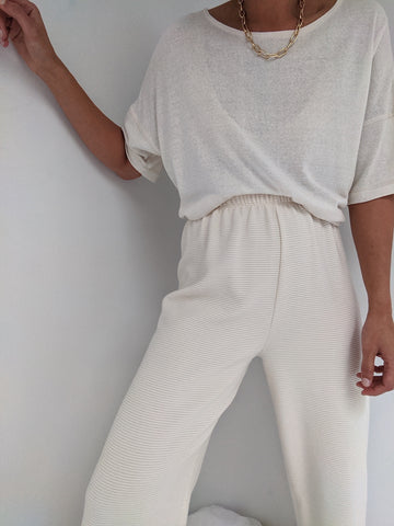 Na Nin Patricia Rippled Cotton Pant / Available in Cream & Faded Black