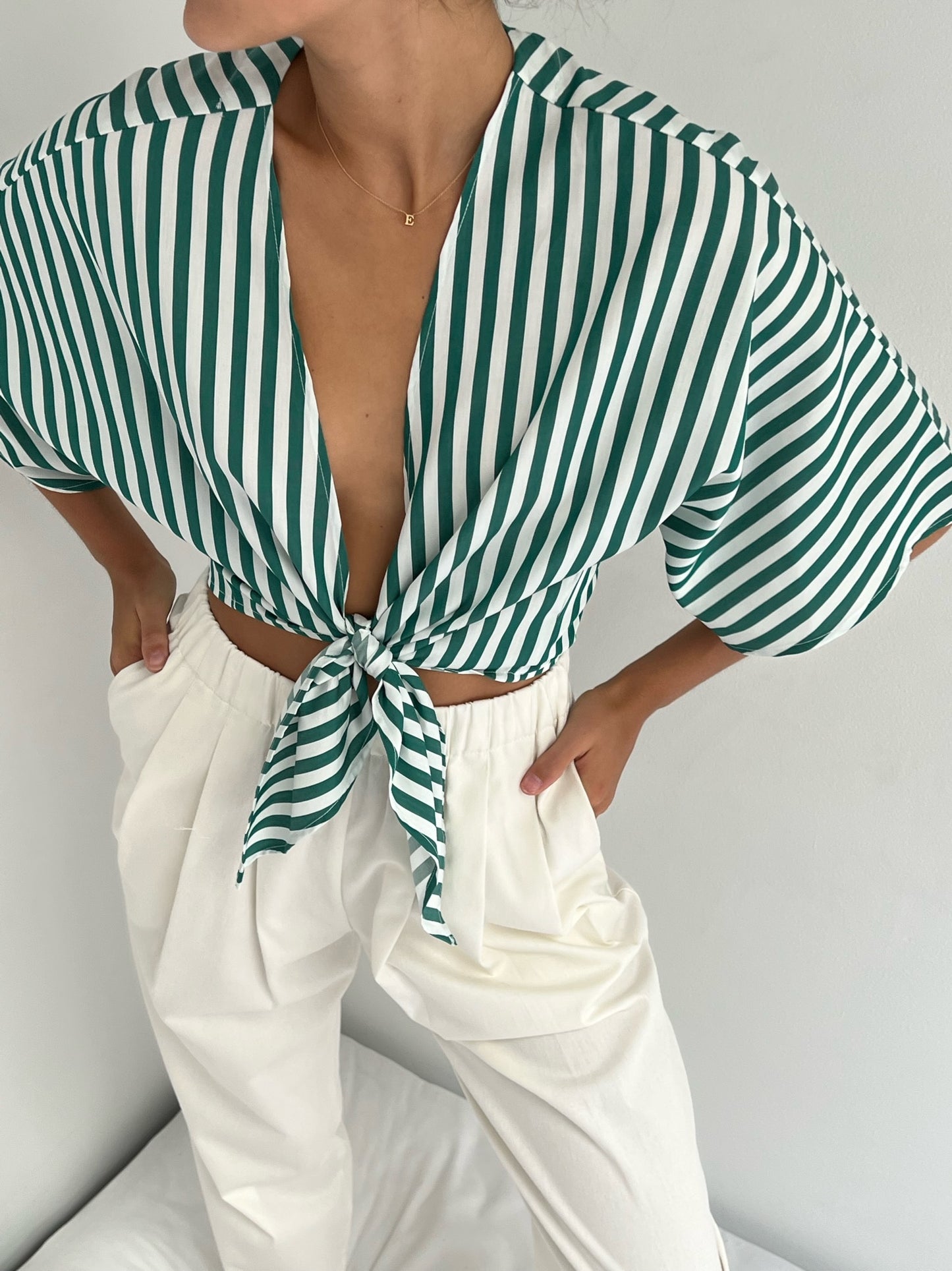 Bobbie Striped Poplin Tie Top