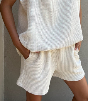 Na Nin Chloe Knitted Cotton Rib Shorts / Available in Oat & Faded Black