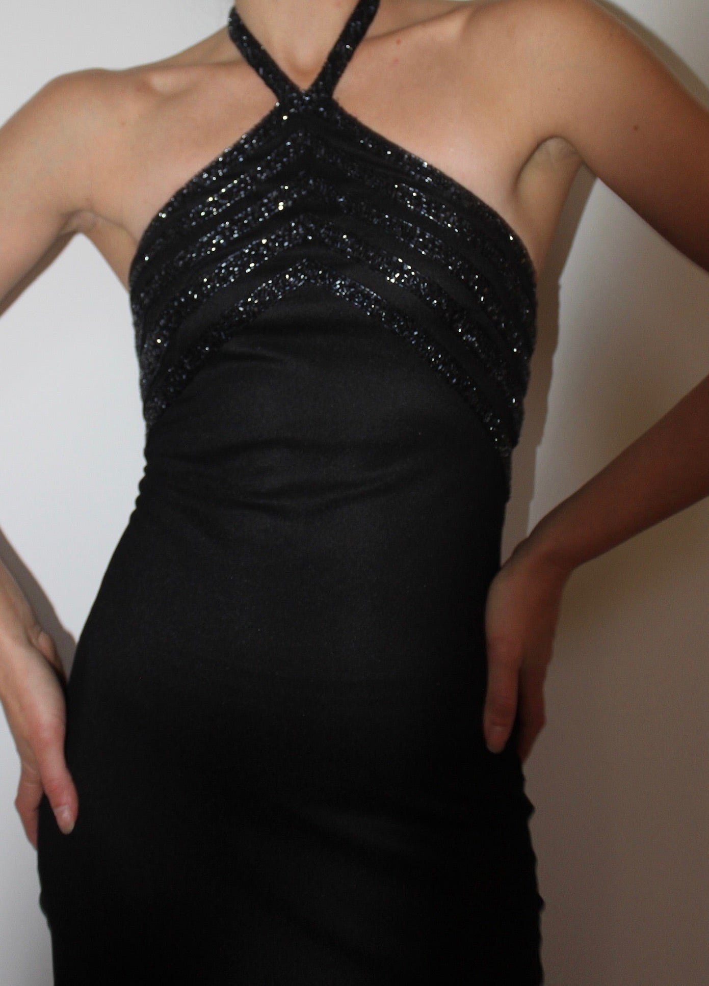 Beautiful Vintage Beaded-Accent Halter Dress